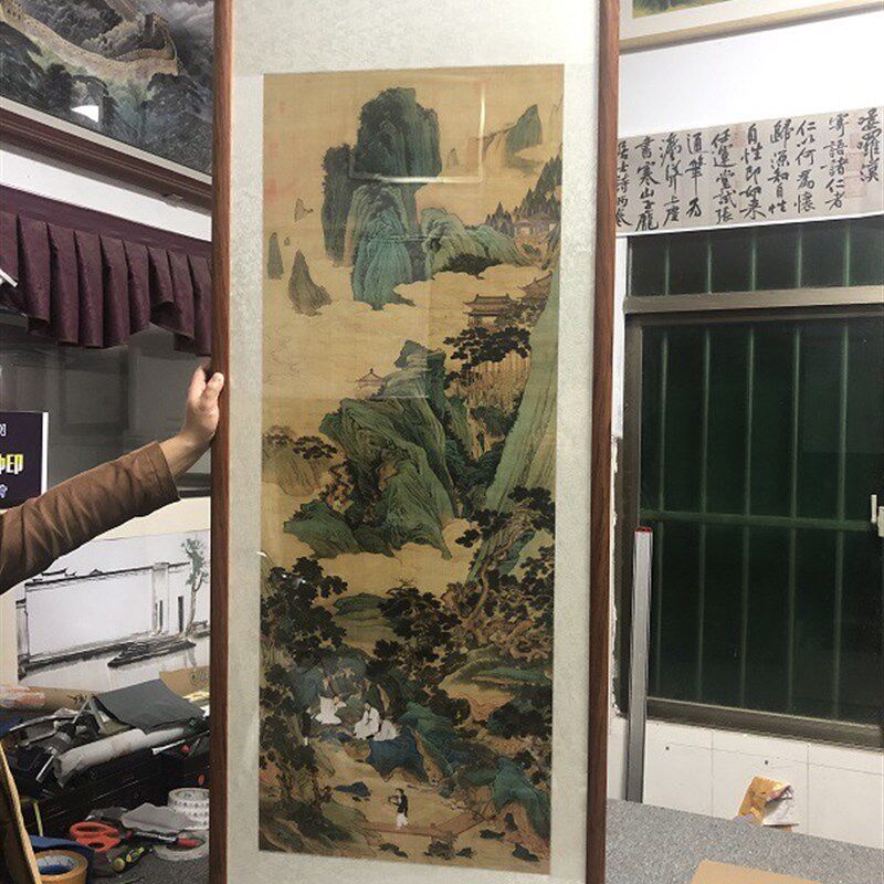 仇英桃源仙境图画心国画工笔山水人物画高清复制66.7X175cm原大