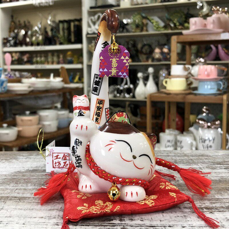 金石工坊长尾招财猫陶瓷猫店铺开业生日家居入伙招福创意礼物摆件
