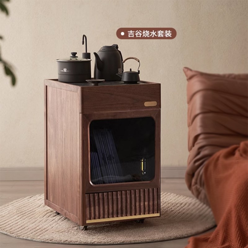 北美黑胡桃木茶水柜实木可移动木小户型水吧台茶台茶桌边柜小边几