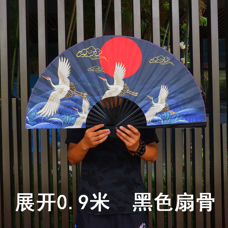 日式大挂扇中国风国潮扇子家装墙挂装饰大折扇新中式扇子仙鹤海浪
