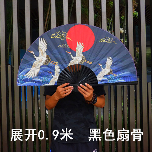 日式大挂扇中国风国潮扇子家装墙挂装饰大折扇新中式扇子仙鹤海浪