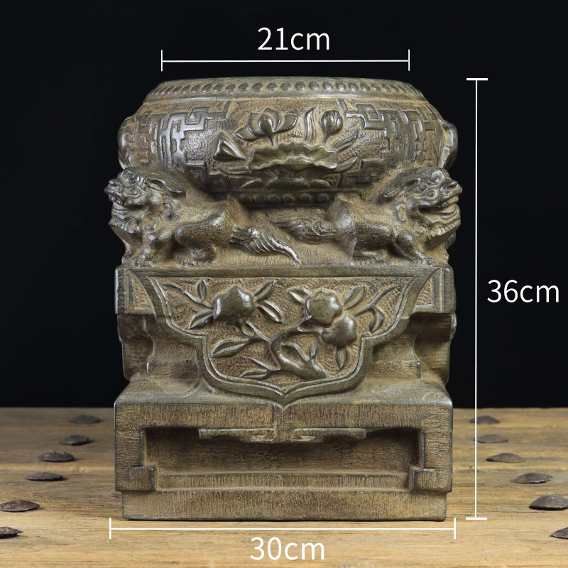 山西古建筑天然青石整料仿古雕刻四狮子抱鼓石雕门墩方石墩石底座