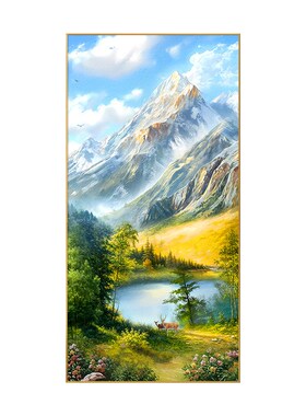 入户玄关装饰画大芬村油画走廊过道挂画竖版山水风景手绘客厅壁画