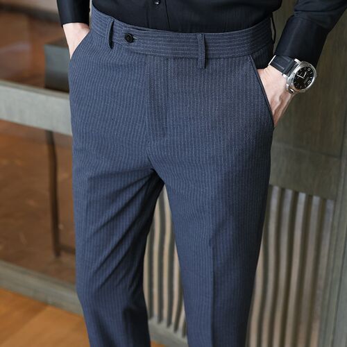 男士高端西裤春夏季商务正装条纹休闲长裤修身小脚高级感西装裤子