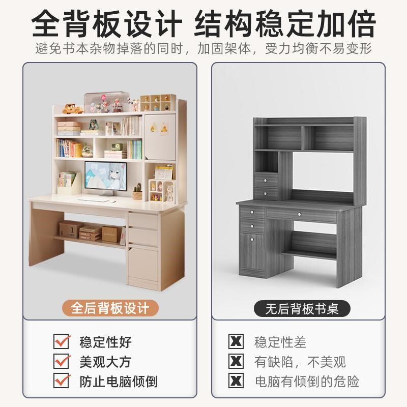 书桌书架一体桌二合一化妆桌初高中生学习桌靠墙带电脑桌2024新款