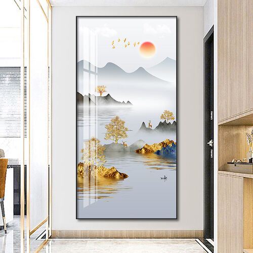 金山富水装饰画新中式玄关过道走廊尽头挂画寓意好的招财玄幻壁画