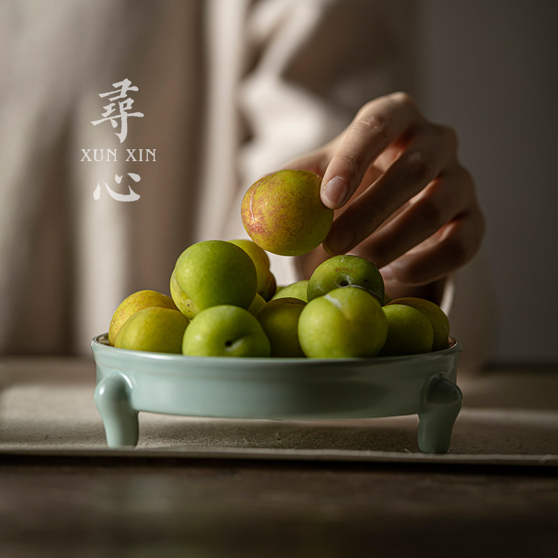 天青汝窑三足壶承开片可养功夫茶具壶托汝瓷干泡台茶盘陶瓷茶承盘