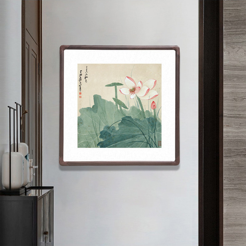 张大千荷花装饰画新中式客厅玄关壁画国画水墨画饭厅走廊过道字画