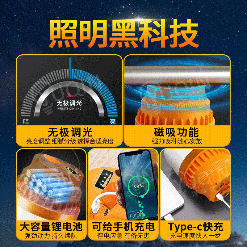 充电式照明灯磁吸黄光露营灯遥控暖光网红夜市摆摊专用led灯超亮