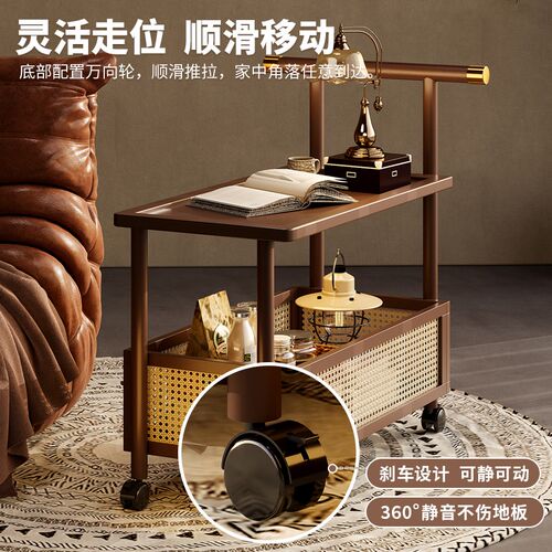 沙发边几可移动客厅小推车置物架带轮中古风小茶几家用简易小桌子