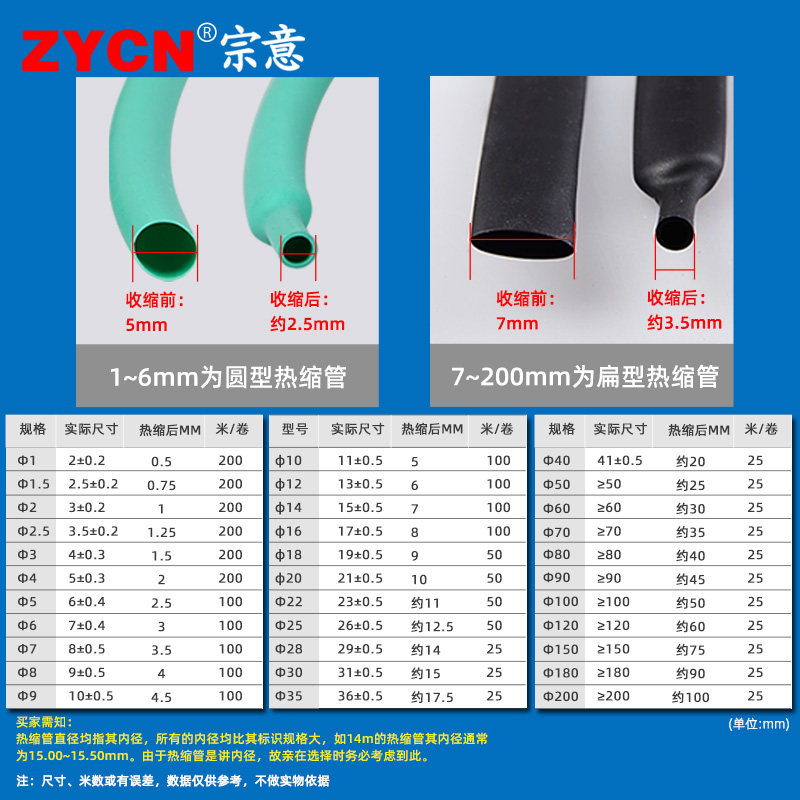 热缩管绝缘套管1/2/3/4/5/6/10/30mm加厚双色电工电线数据线修复