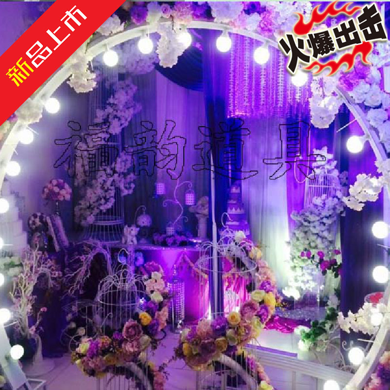婚礼时光隧道拱门 铁艺龙珠灯泡拱门 山东福韵金白色节庆活动用拱