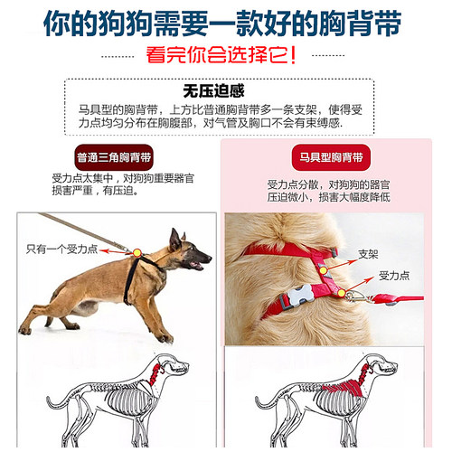 RedDingo瑞鼎狗胸背带狗工字背带防爆冲宠物背带牵引遛狗可调大小