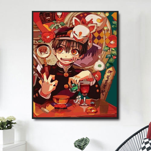 四宫格动漫数字油画 卡通风格DIY手工丙烯填充画 日式风格数字绘