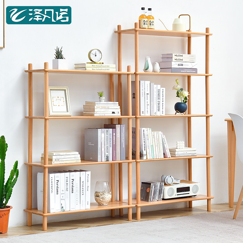 实木置物架书架客厅落地收纳架办公室隔断展示架北欧多层隔板架子