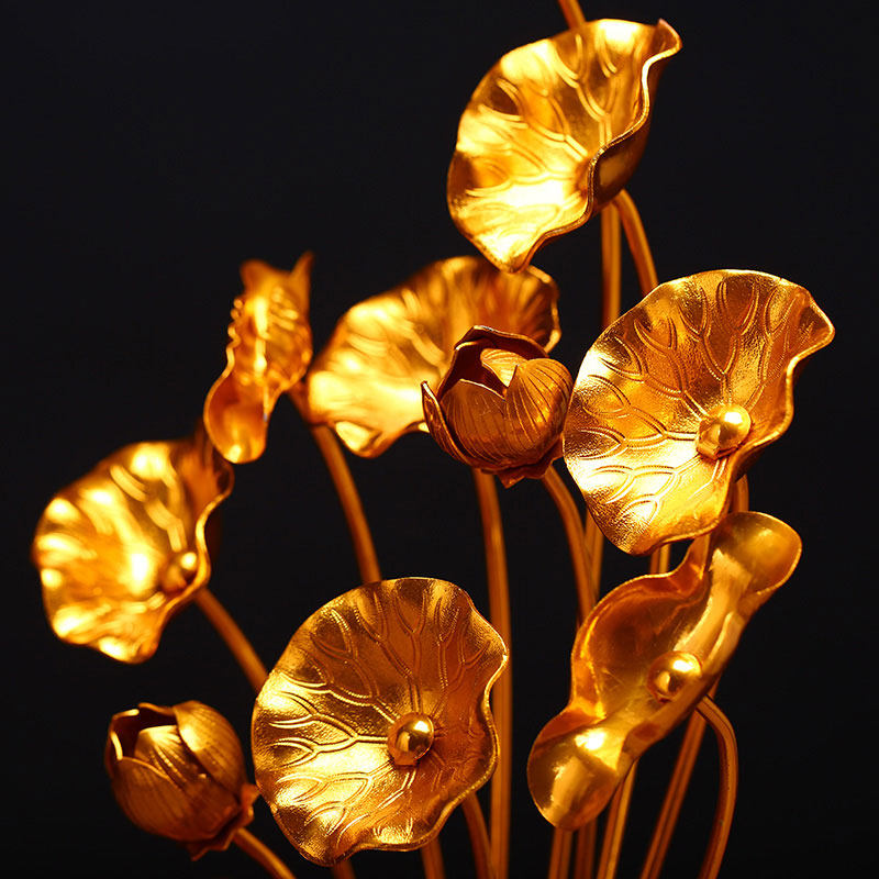 供家用堂常花前供花莲花荷花3朵庙鎏金花菩萨花堂摆件