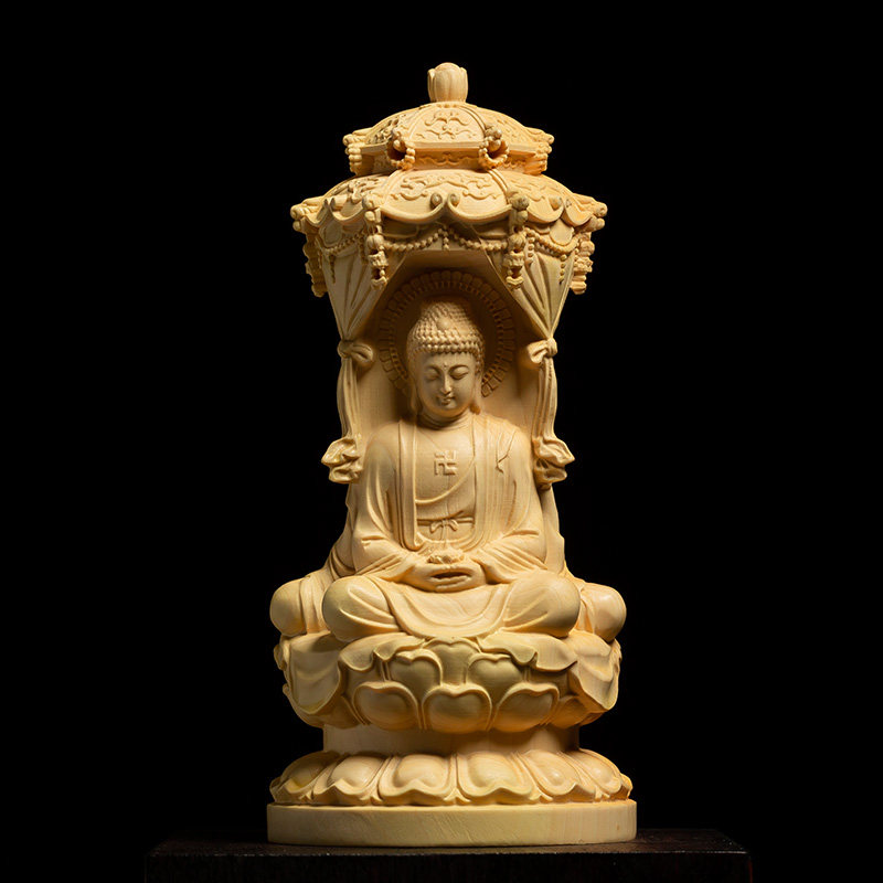 黄杨木家用供奉佛像实木摆件阿弥陀佛大势至观音菩萨木雕娑婆三圣