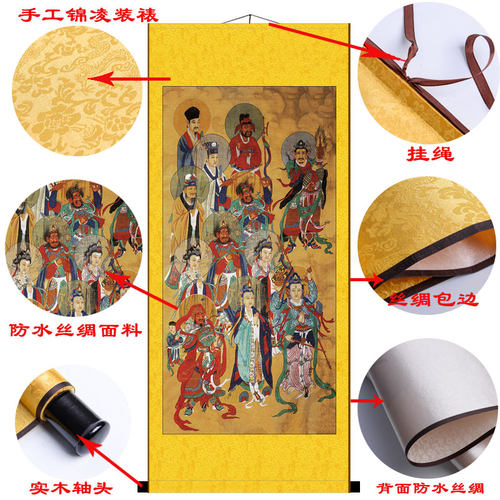 佛菩萨二十四诸天左右护法神像挂画道场案子装饰卷轴画24诸天画像