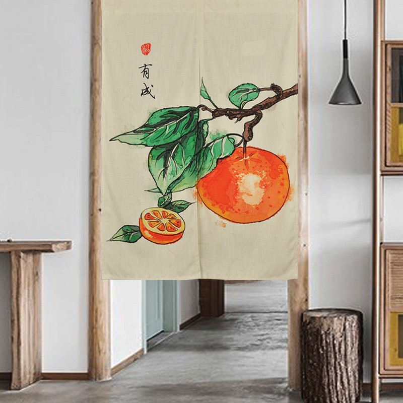 古风中式门帘福禄吉祥布艺挂帘简约水墨荷花餐厅客厅餐厅洗手间帘
