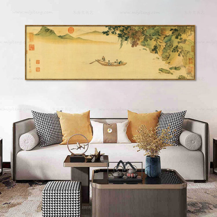 米亦堂x仇英 赤壁赋新中式禅意横幅山水国画客厅餐厅书房玄关挂画