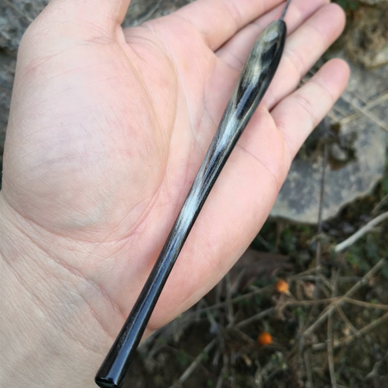 天然角 超长斜柄羊角钩针柄毛衣毛线勾针手钩编织工具 手工定制