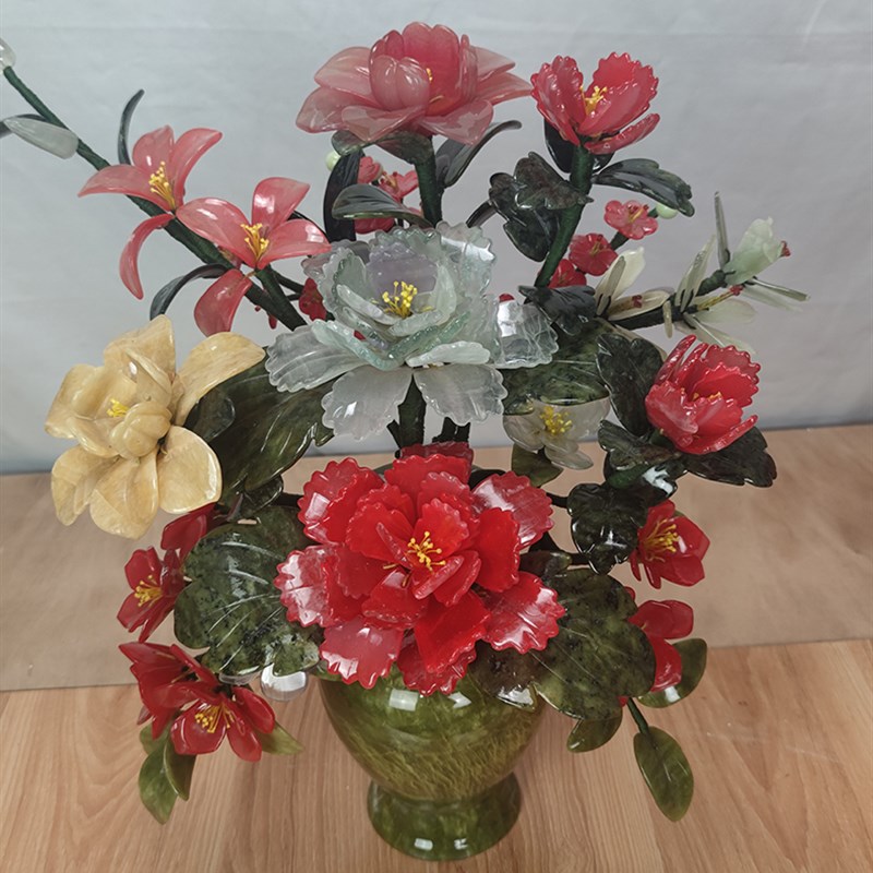 新中式简约玉石花瓶摆件盆景轻奢客厅玄关插花创意工艺礼品摆饰干