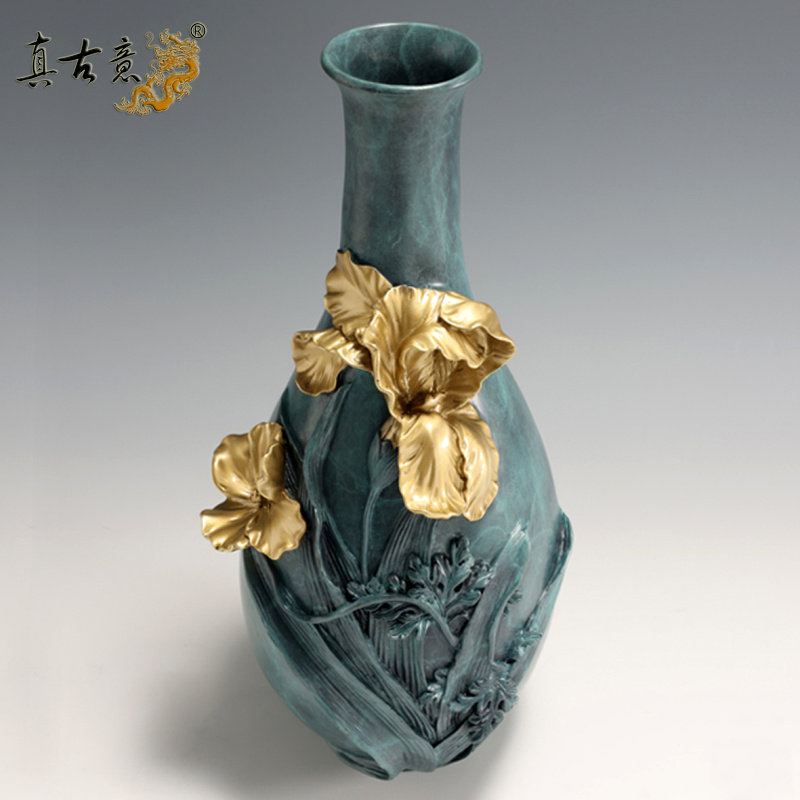 真古意 黄铜蕙兰花瓶摆件家居干花插花花瓶客厅办公室玄关装饰品