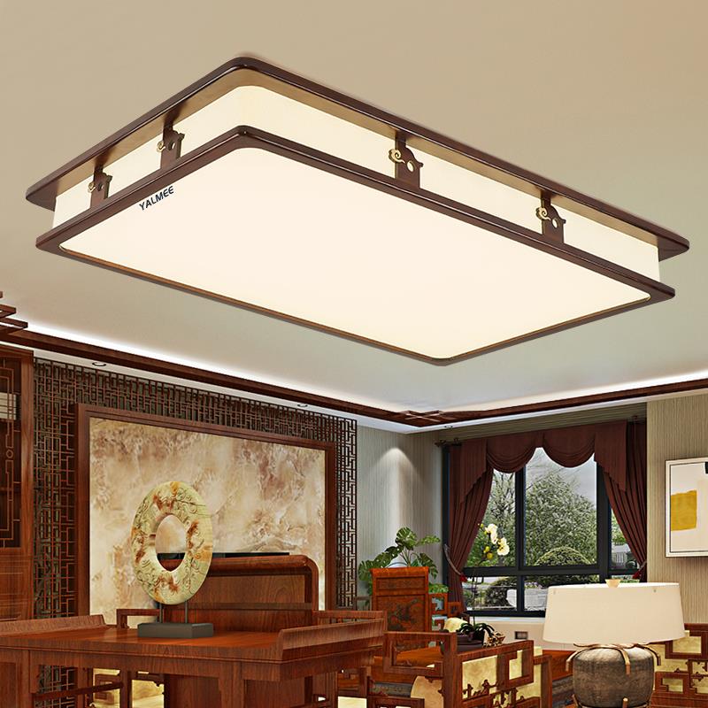 中式橡木实木LED吸顶灯方形卧室复古中国风餐厅书房间灯客厅灯具