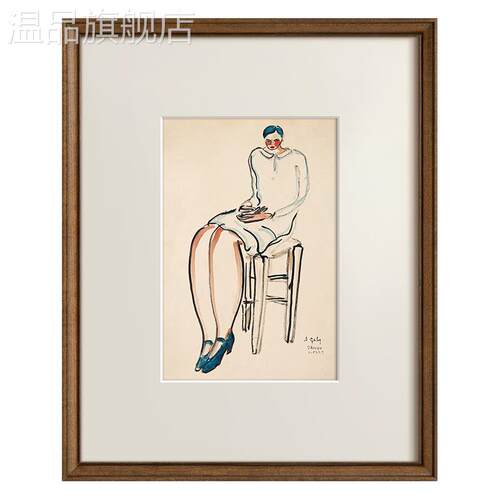 新款法式小众艺术客厅装饰画北欧复古餐厅书房卧室常玉端坐仕女