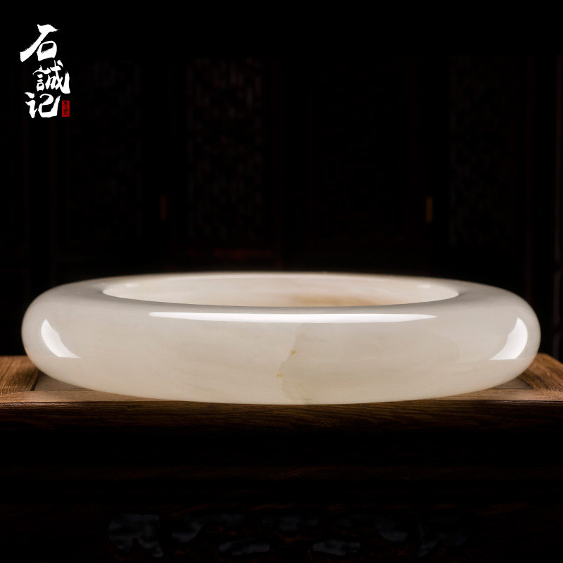 石诚记天然玉石高档中式烟灰缸大理石石头创意家用客厅大号办公室