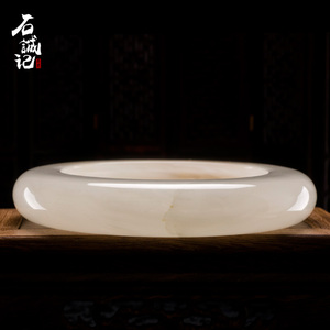 石诚记天然玉石高档中式烟灰缸大理石石头创意家用客厅大号办公室