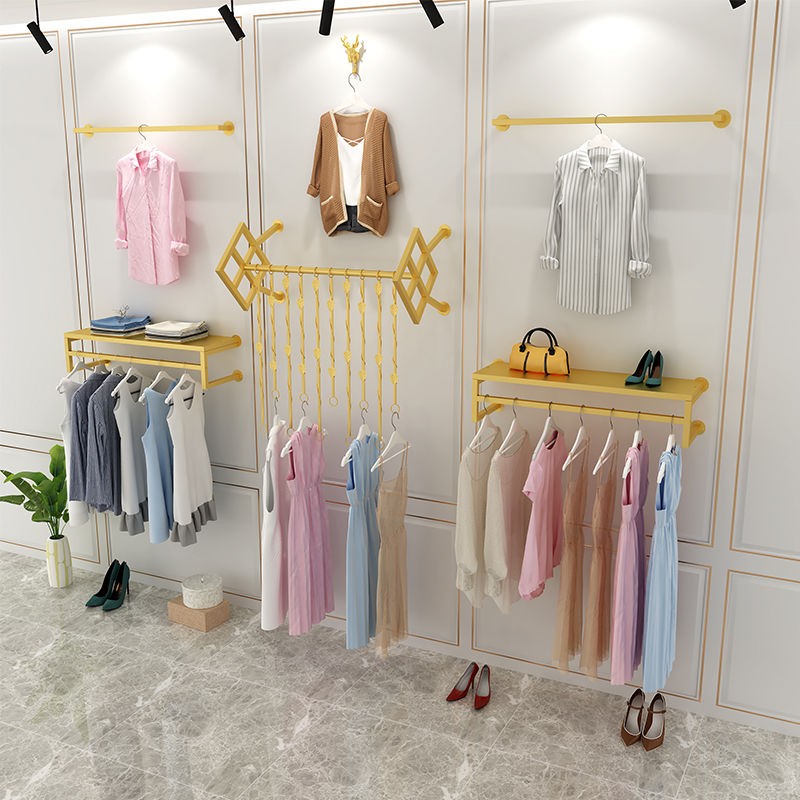 加粗方管服装店展示架挂板上墙挂衣架女装店挂架侧挂壁挂式金色架