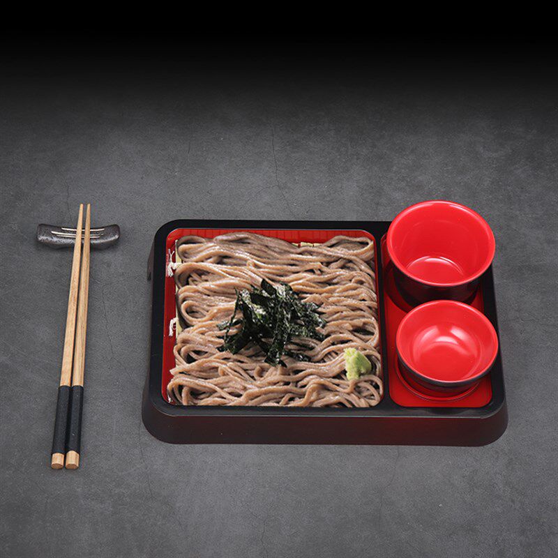 日式凉面盘料理冷面配竹席杯子味碟冷面盘日韩餐具荞麦面乌冬面盘