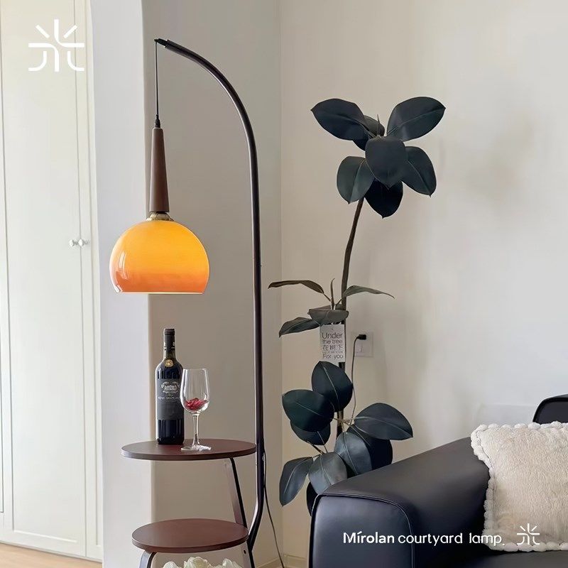 米罗兰中古风柚子落地灯法式复古置物架一体卧室客厅沙发侧边台灯