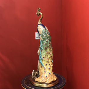 凤凰美居奢华陶瓷镶铜蓝色孔雀装饰摆件奢华别墅客厅门厅装饰品