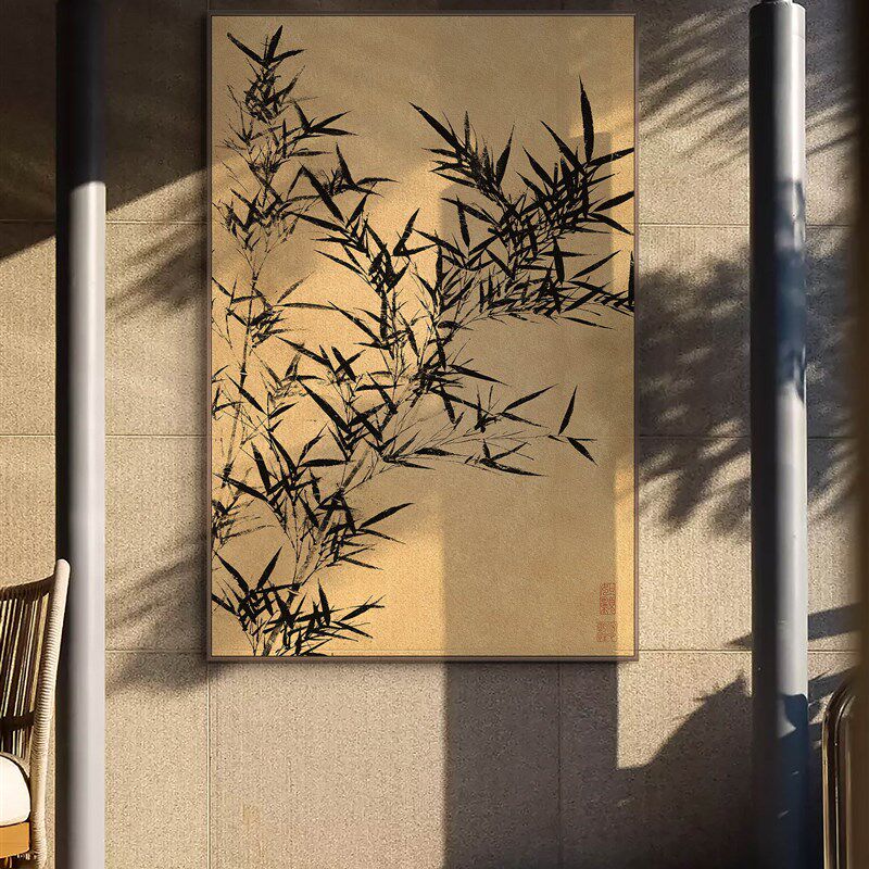 新中式玄关茶室竹报平安装饰画禅意样板房楼梯挂画酒店书房立体画