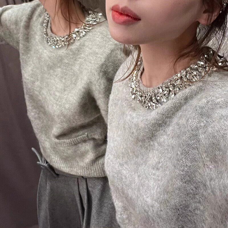 春季新款 女装 短款五分袖水钻领毛衣针织衫 9598005