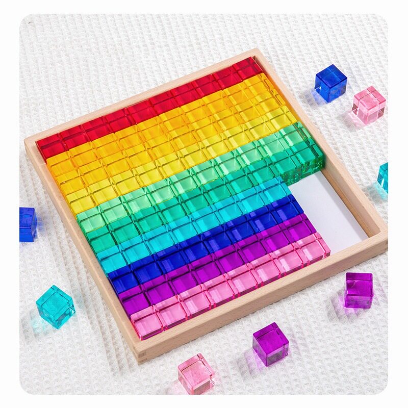 彩虹榉木积木CPC方块叠叠高幼儿园高透光宝石光影