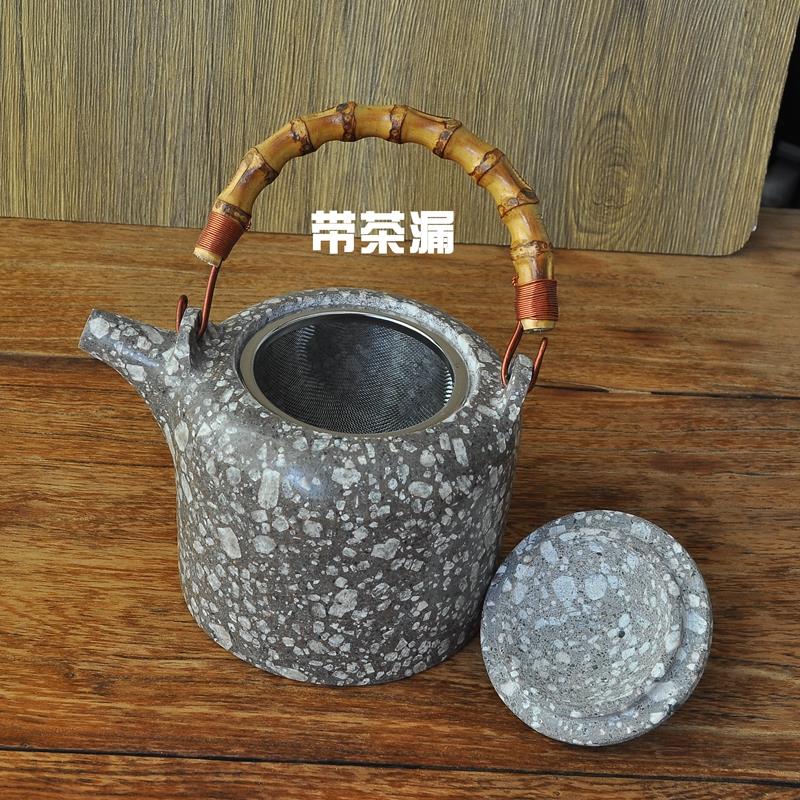 麦饭石茶壶茶道石壶全手工原石掏空带把手大容量家用茶具复古单壶