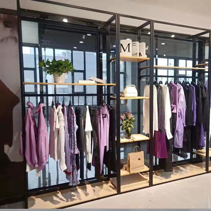 服装店货架落地式展示架双层靠墙高架男女装中岛正挂衣服架子金属