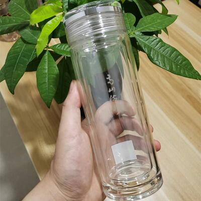 亚泰水晶贵族高山流水双层隔热带茶漏滤网玻璃杯透明便携防烫男士