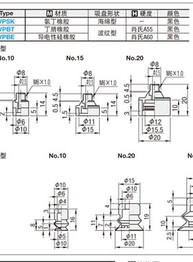 MISUMI米思米真空吸盘双层波纹型 VPBT10/20/30/40/50  VPBT20