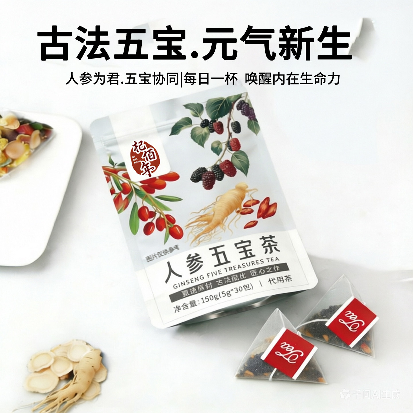 杞佰年人参五宝茶八宝茶枸杞茶男士熬夜养生茶包独立茶包元气新生