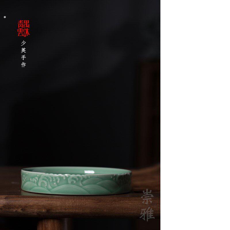 龙泉青瓷严少英茶具海晏何青壶承手工梅青壶托干泡盘茶盘功夫茶道