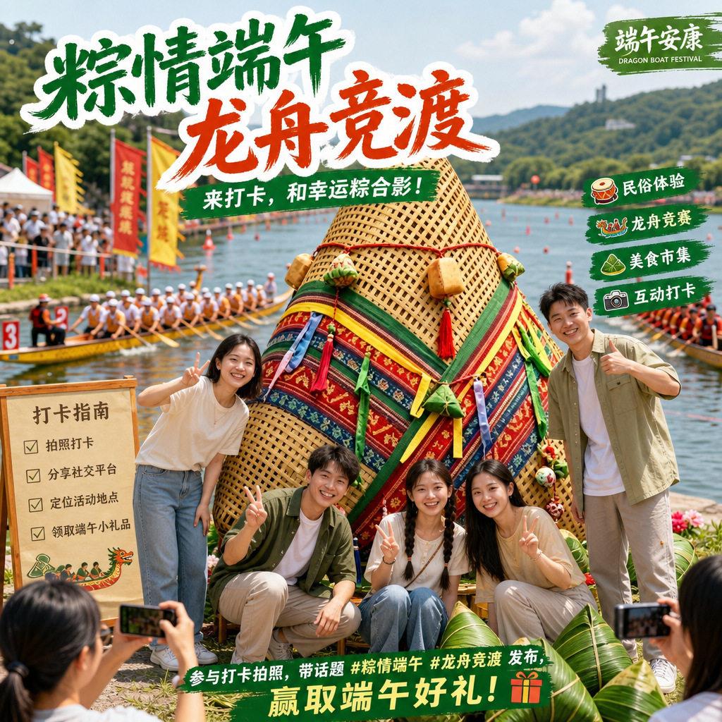 端午节龙舟赛装饰美陈活动拍照打卡道具民俗活动合影道具藤编粽子