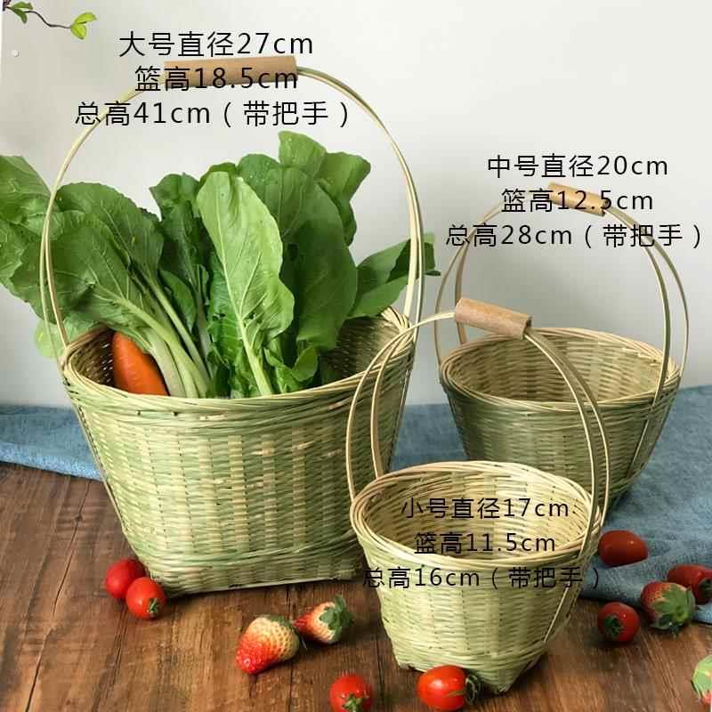 手提篮鸡蛋篮竹编天然家用拍摄装饰道具收纳大号竹筐菜篮子编织