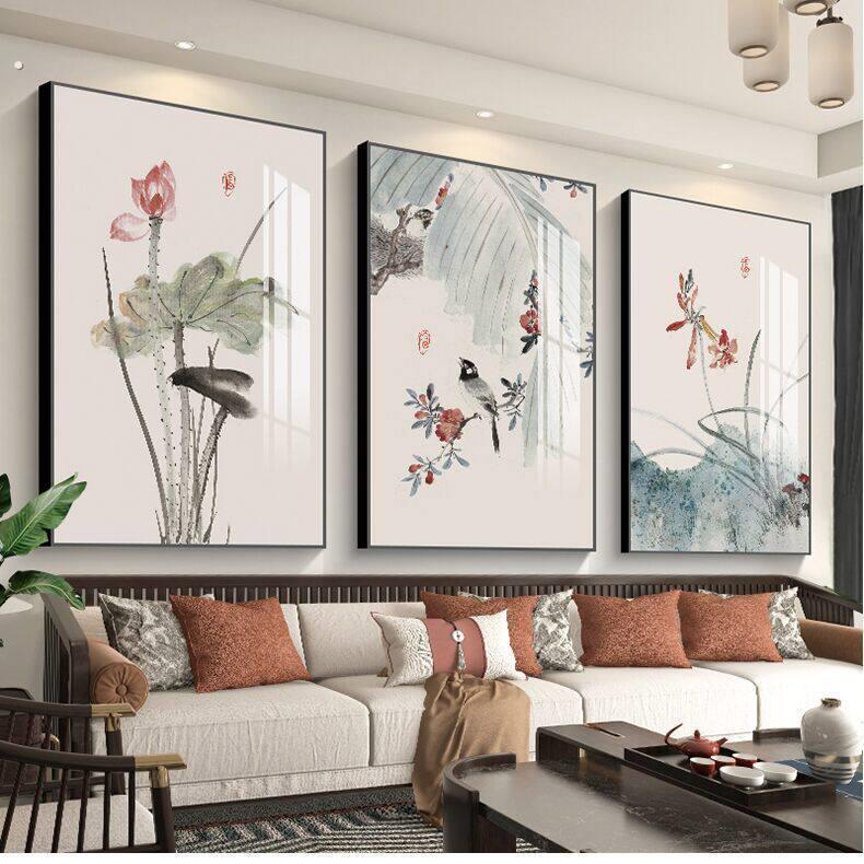 客厅三联画中式沙发背景墙挂画高档壁画中国风景画竖版家和富贵