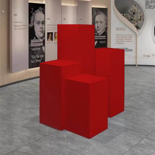 红色地台展示台橱窗长方体木制烤漆模特底座商业陈列展柜展会展台