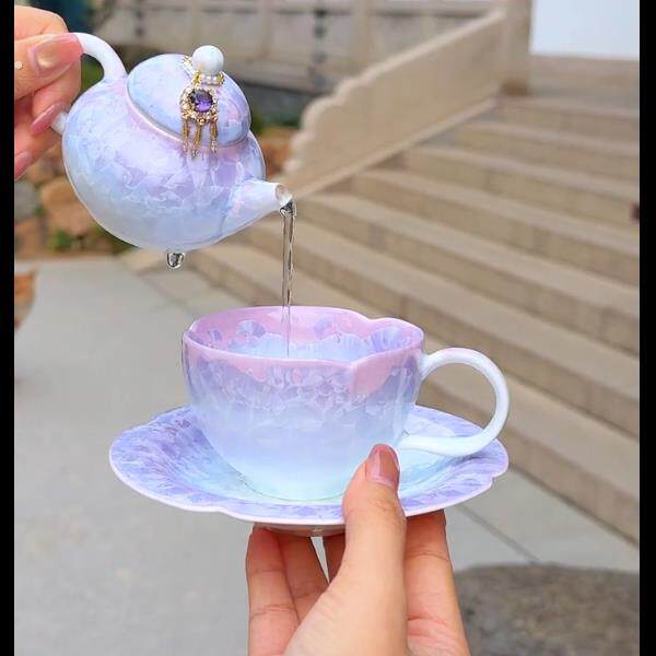 紫色结晶釉马克杯渐变紫冰裂纹陶瓷茶室桌面摆件茶具文创礼品