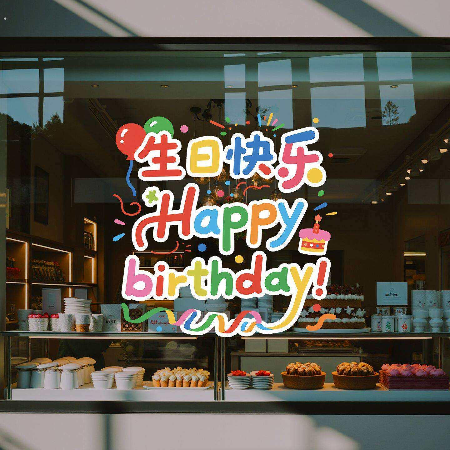 生日快乐璃贴纸阳台客厅推拉门窗无痕贴店铺橱窗装饰布置玻璃贴画